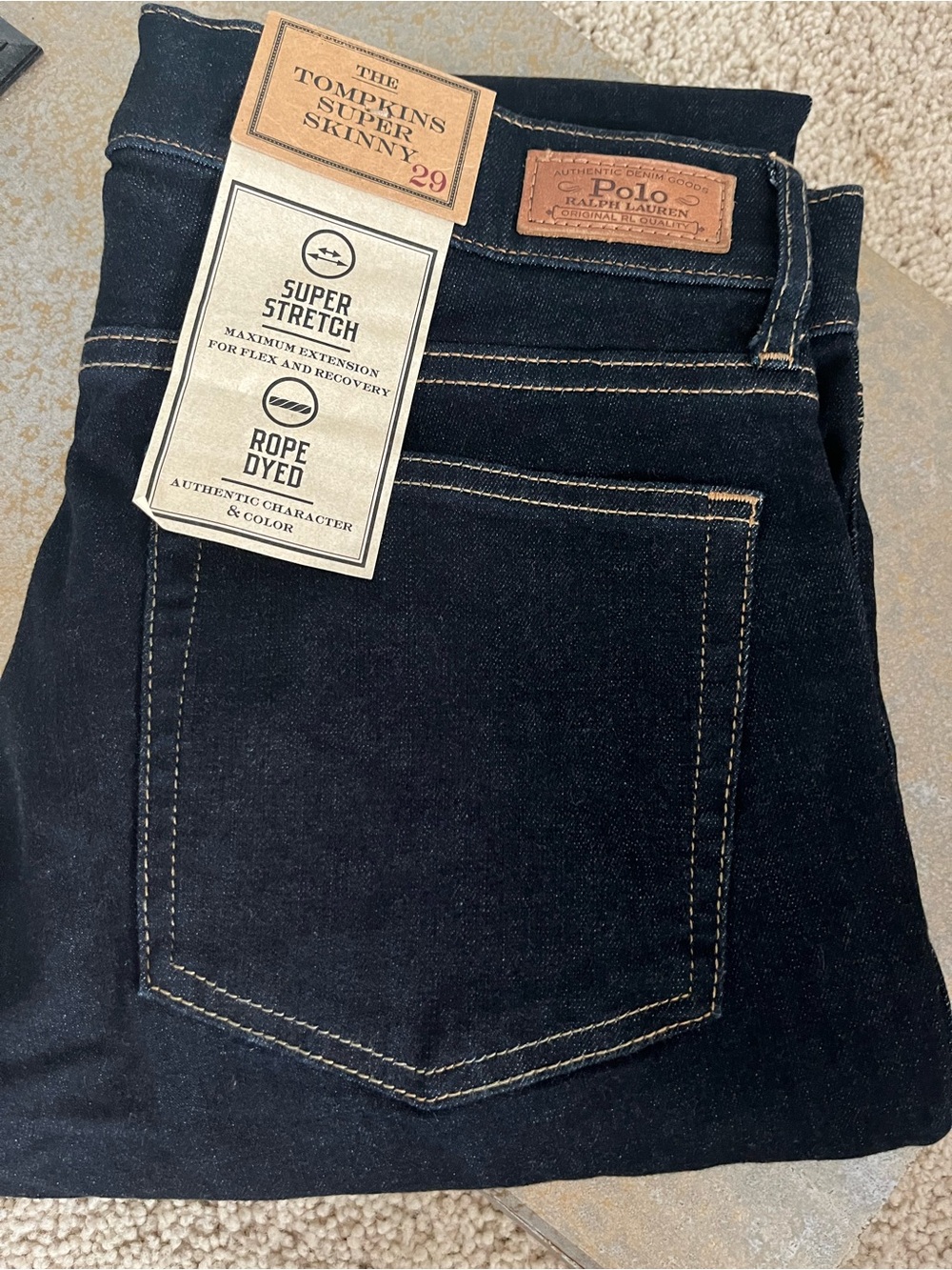 Ralph Lauren Men’s Skinny Jeans - Black with Tan Stitching